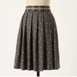 Anthro grey pleated skirt with yellow polka dots